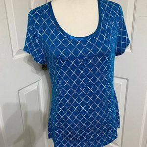 L Banana Republic Lux Touch Turquoise Top w/White Highlights